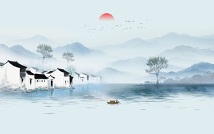 新中式水墨江南背景墙