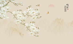 新中式工笔兰花花鸟画背景墙