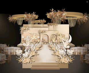奢华金色系婚礼舞台布置