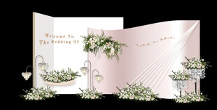粉色系清新婚礼迎宾区布置