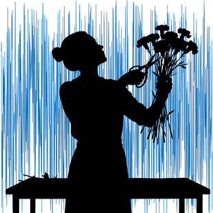 女性剪影专注插花瞬间