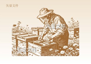 蜂农素描 养蜂人插画