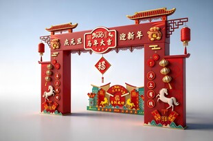 中式新年拱门装饰场景