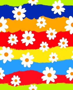 多彩条纹上的清新雏菊