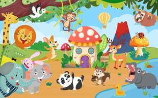 卡通动物合集背景墙图片