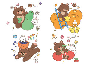 可爱小熊动物贴纸插画