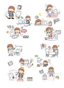 卡通人物工作场景贴纸