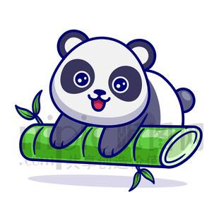 可爱卡通趴在竹子上的大熊猫