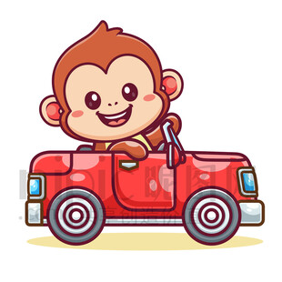 可爱卡通开汽车的猴子