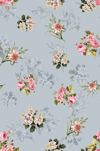 浅蓝底花卉图案布料