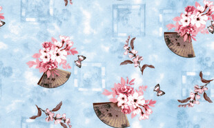 蓝底花卉图案背景素材