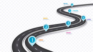 蜿蜒公路上的蓝色节点标识