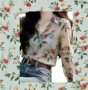 碎花上衣女子的惬意时光