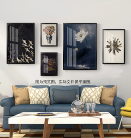 中国风荷花飞鸟组合装饰画