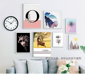 风景英文麋鹿北欧装饰画组合