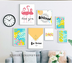 儿童房可爱火烈鸟北欧装饰画组合