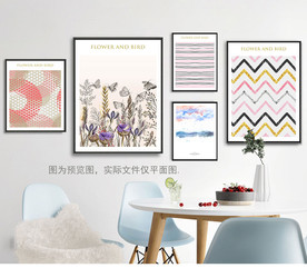 粉红北欧客厅沙发背景墙组合画