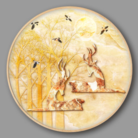 树林麋鹿石纹山水风景晶瓷画