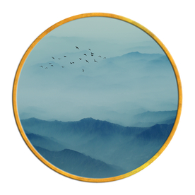 中国风   圆形山水画 大厅装