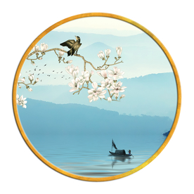 中国风   圆形山水画 大厅装