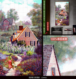 美式田园玄关壁画