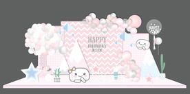 粉色女宝宝百日周岁宴舞台背设计