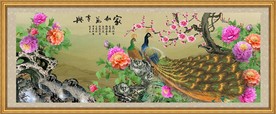 原创高清孔雀牡丹装饰画背景墙