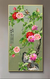 原创玄关手绘牡丹花开富贵装饰画