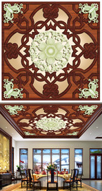 玉浮雕花纹中式吊顶