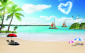 美丽马尔代夫沙滩椰树背景墙