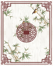 中式边框竹鸟吊顶背景图