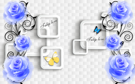 蓝色玫瑰3D立体背景墙