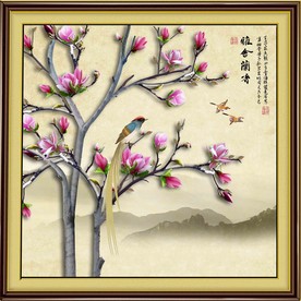 原创高清玉兰喜鹊装饰画壁画