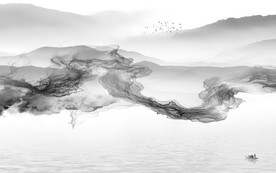 烟雾无框山水画 tif分层