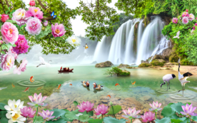 瀑布流水生财风景背景墙