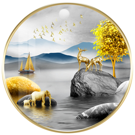 新中式麋鹿发财树帆船