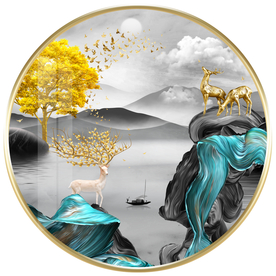 麋鹿发财树装饰画