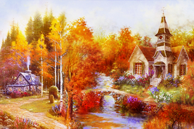 油画风景沙发背景装饰画