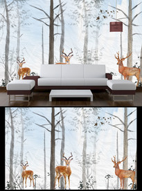 手绘麋鹿背景墙