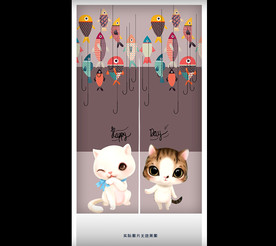 可爱小猫钓鱼门帘半帘