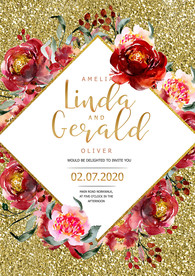 金色牡丹婚礼海报