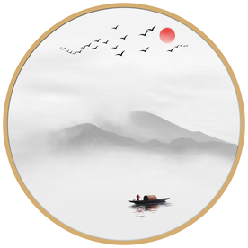 圆形山水画圆形水墨画圆形装饰画