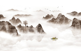 中式水墨山水画