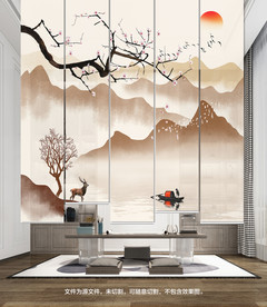 新中式山水卷帘