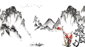 水墨山水画 山林间