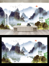 水墨山水背景墙