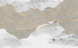 新中式山水金色线条背景墙图片