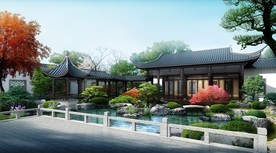 中式江南庭院景观效果图