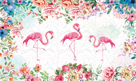 花卉火烈鸟背景装饰画