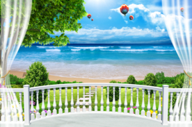 立体窗外海景背景墙壁画